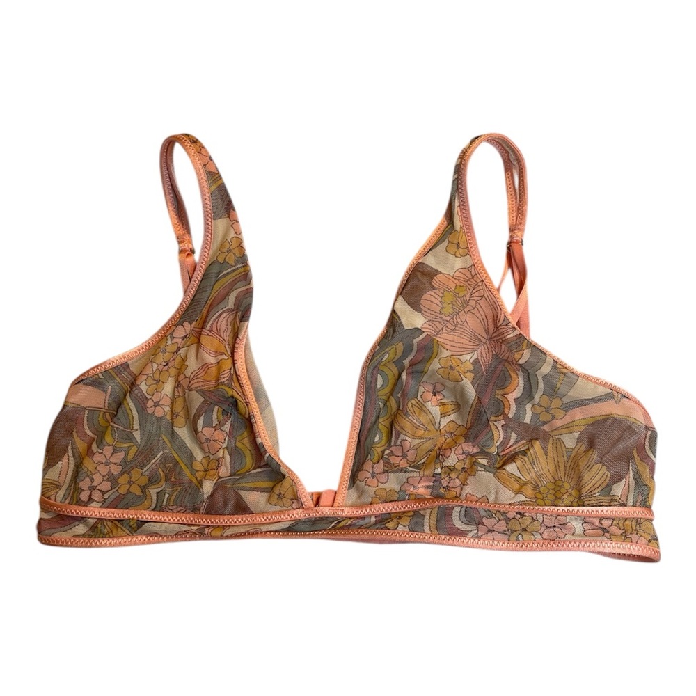 Victoria’s Secret Boho Print Floral Mesh Dainty Bralette Size L – Semi Sheer NWT